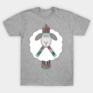 Cosy Winter Sheep With Christmas Tartan Hat, Scarf and Boots T-Shirt